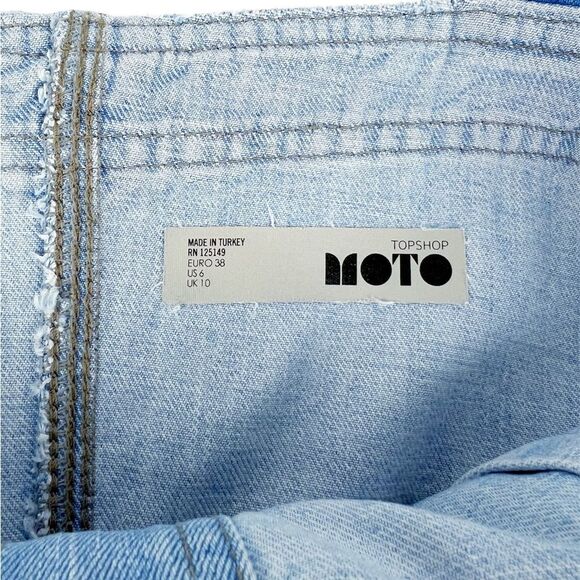 Topshop Moto Denim Jean Snap Front Dress Light Wash Square Neck Size 6 - Picture 5 of 7